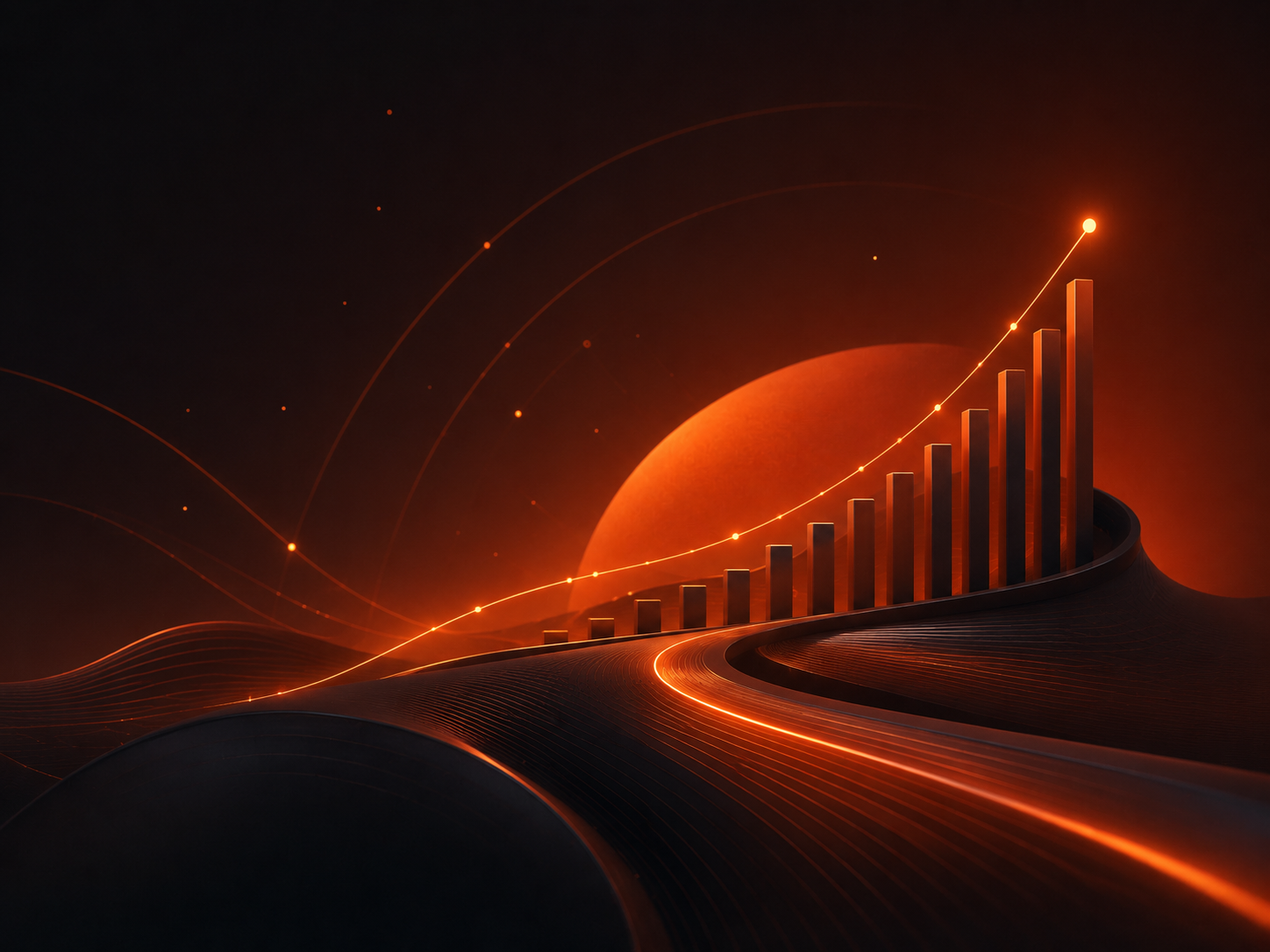 Orange growth chart showing customer behavior, sales pressure, and marketing activity in one view