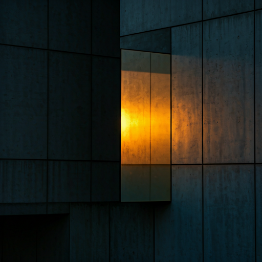 Architectural concrete surfaces with a warm interior glow